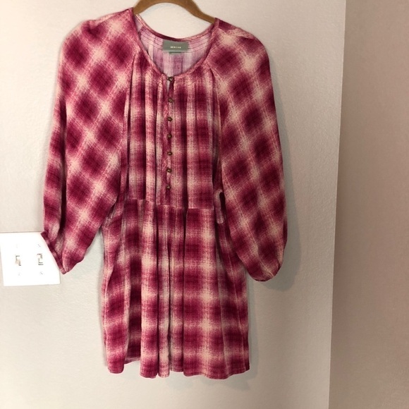 ANTHROPOLOGIE MAEVE Pink Plaid Peasant Blouse - Picture 2 of 8